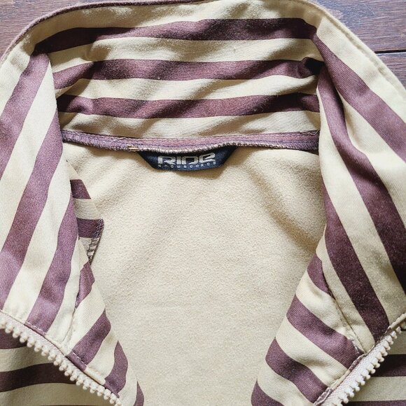 RIDE SNOWBOARDS Zip-Up Jacket with Thumb Holes, BROWN Striped, Pockets. - Picture 8 of 16